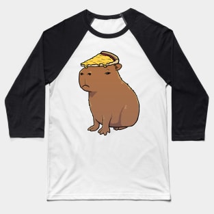 Capybara with a Cheese Pizza on its head Baseball T-Shirt